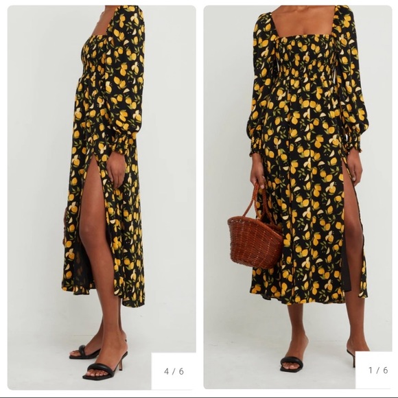 EUC O.P.T Smocked Midi Dress on Lemon Print - Picture 2 of 8